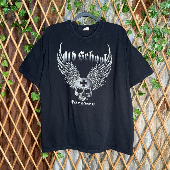 Vintage Y2K old school forever wings iron cross skull tshirt - Picture 1 of 4